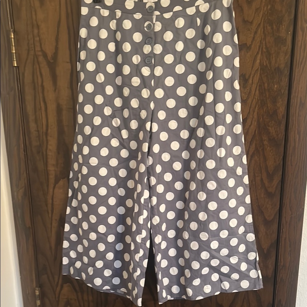 Mittoshop Polka Dot Ankle Pants in Gray and White